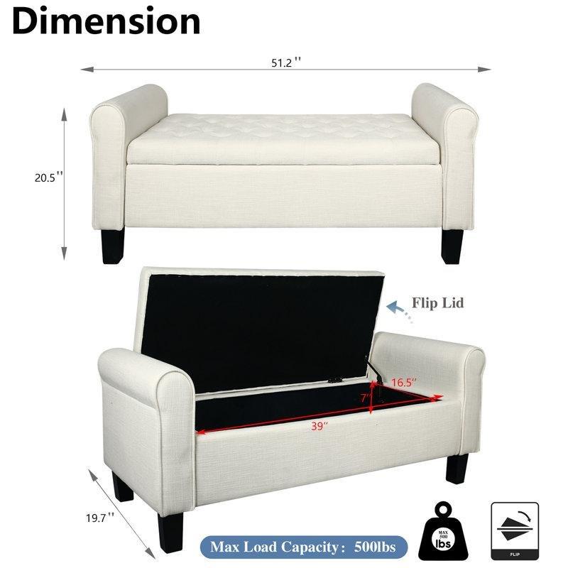 Masif Ahşap Sandıklı Kapitoneli Kollu Bench - 131x51x53 cm - 164461