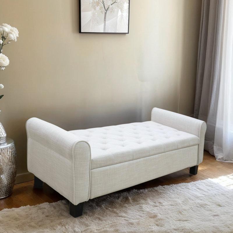 Masif Ahşap Sandıklı Kapitoneli Kollu Bench - 131x51x53 cm - 164461