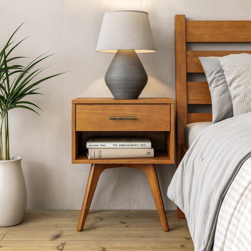 Masif Ahşap Tek Çekmeceli ve Raflı Komodin - 50 cm - 222973