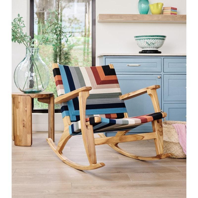 Masif Ahşap ve Hasır Düz Kollu Sallanan Sandalye - 89x84x79 cm - 218141