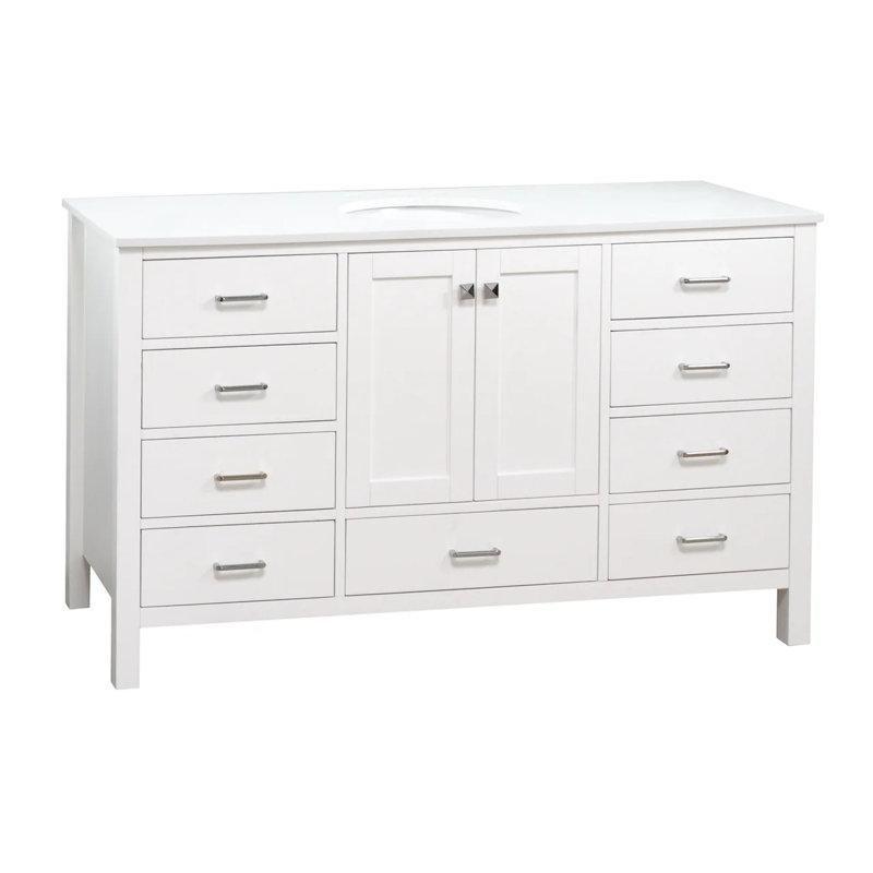 Masif Ahşap ve Kompoze Taş Tezgahlı Ayaklı 9 Çekmeceli Banyo Lavabo Dolabı - 153 cm - 202095