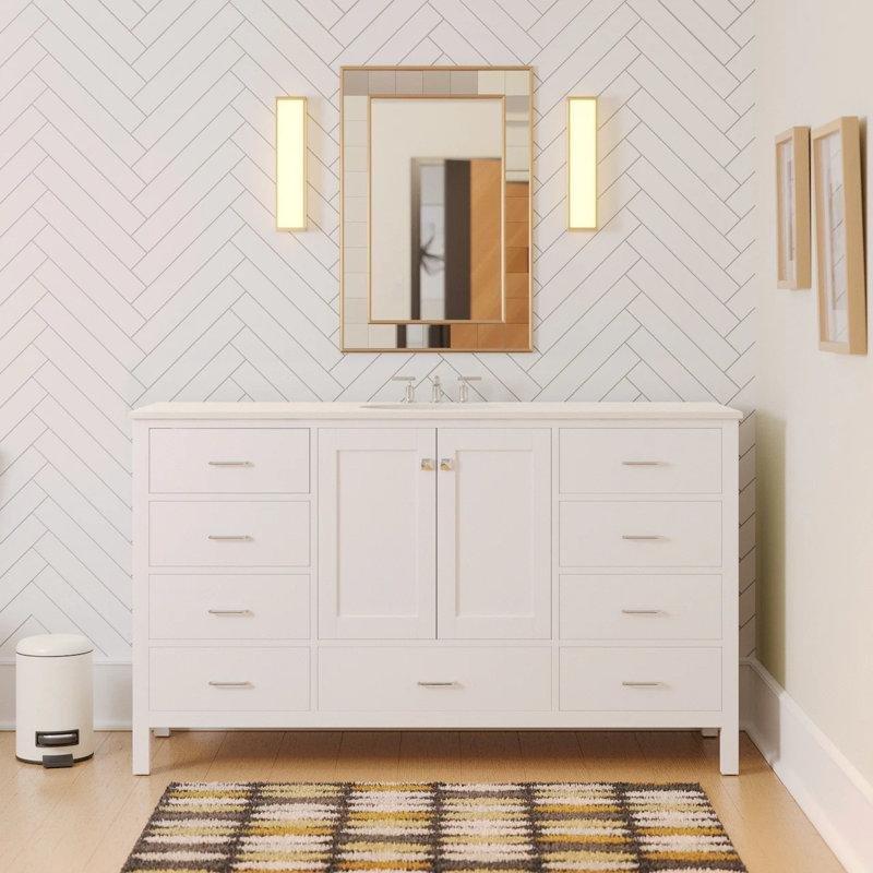 Masif Ahşap ve Kompoze Taş Tezgahlı Ayaklı 9 Çekmeceli Banyo Lavabo Dolabı - 153 cm - 202095