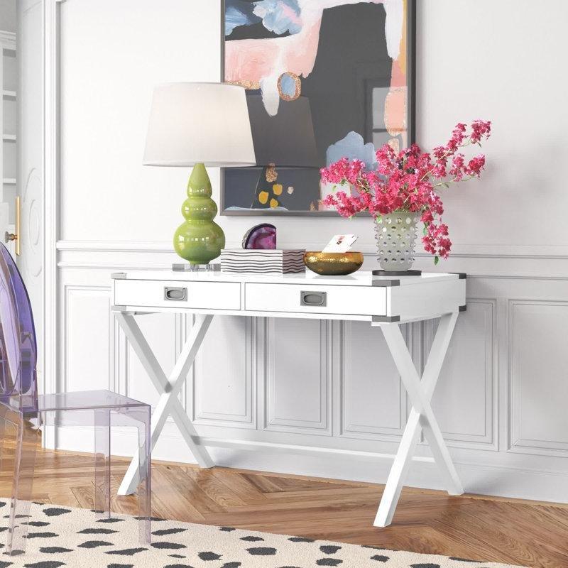 Masif Ahşap ve MDF Çapraz Ayaklı 2 Çekmeceli Vintage Çalışma Masası - 107 cm - 234344