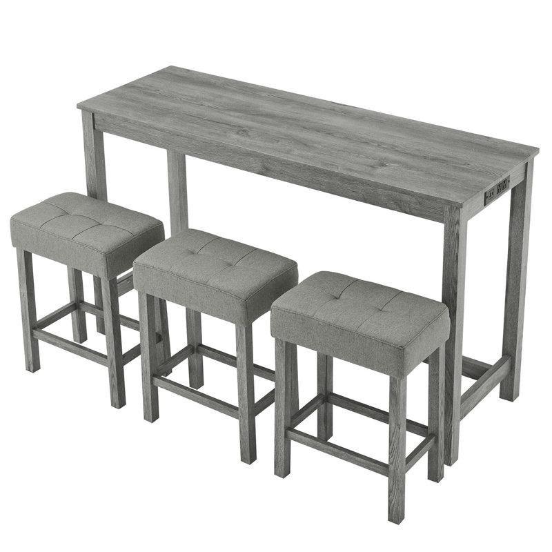 Masif Ahşap ve MDF Dahili Prizli 3 Tabureli Koltuk Arkası Dresuar Seti - 150 cm - 217462