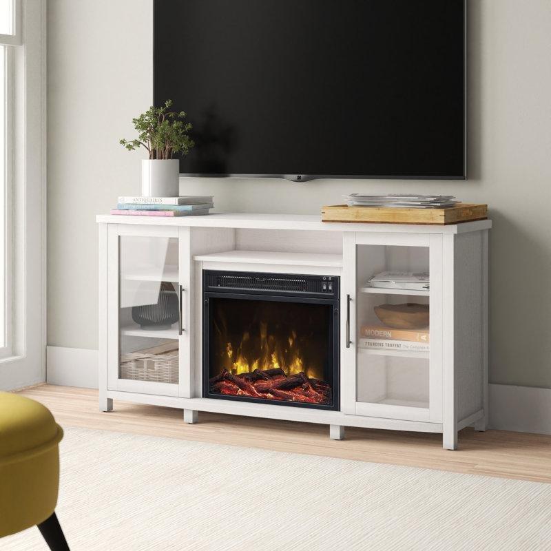 Masif Ahşap ve MDF Elektrikli Şömineli TV Ünitesi - 138 cm - 221956