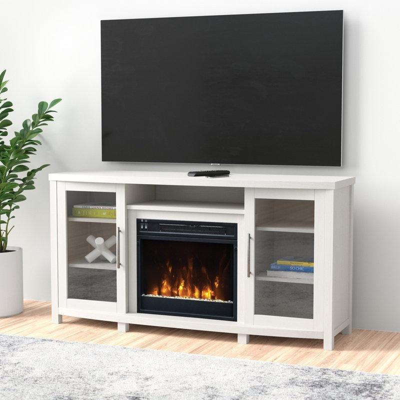 Masif Ahşap ve MDF Elektrikli Şömineli TV Ünitesi - 138 cm - 221956