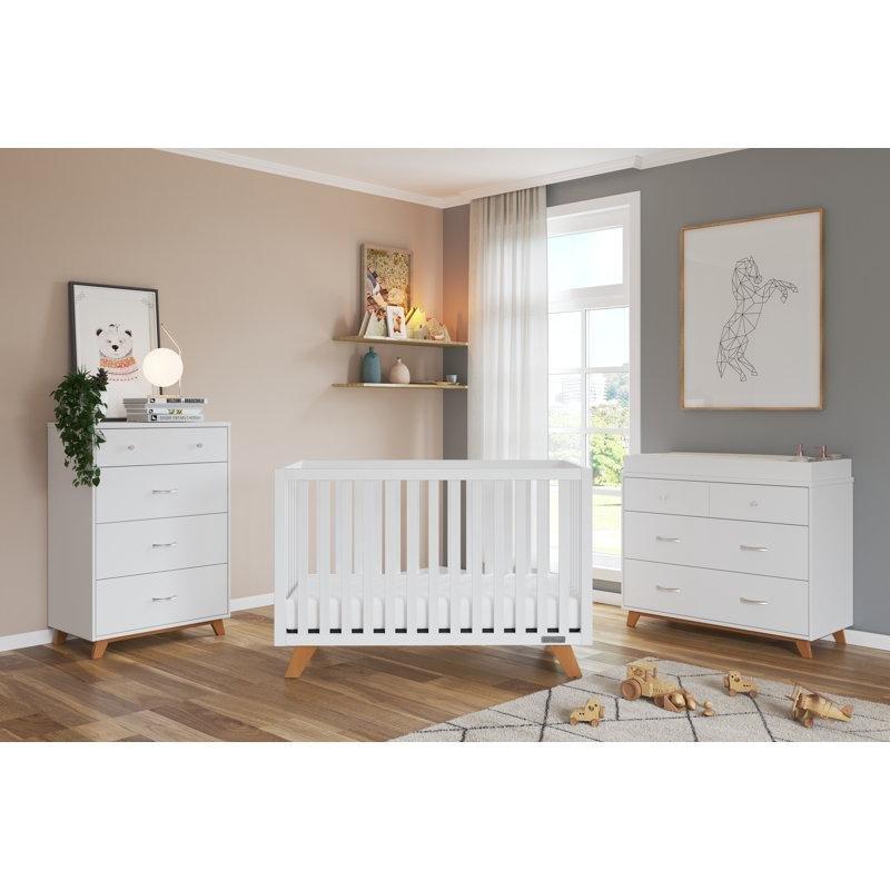 Masif Ahşap ve MDF Yüzyıl Ortası Modern Tasarım 3 Parça Bebek Odası Takımı - 180785