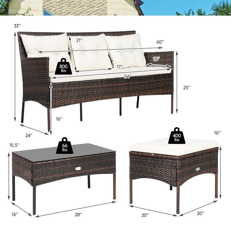 Masif Ahşap ve Rattan Minderli 4 Kişilik Cam Tablalı Bahçe Takımı - 211082