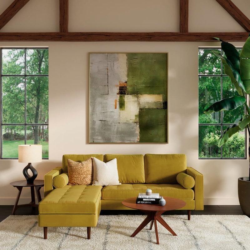 Masif Ahşap Yönü Değiştirilebilir Kapitoneli L Köşe Koltuk - 214 cm - 193512