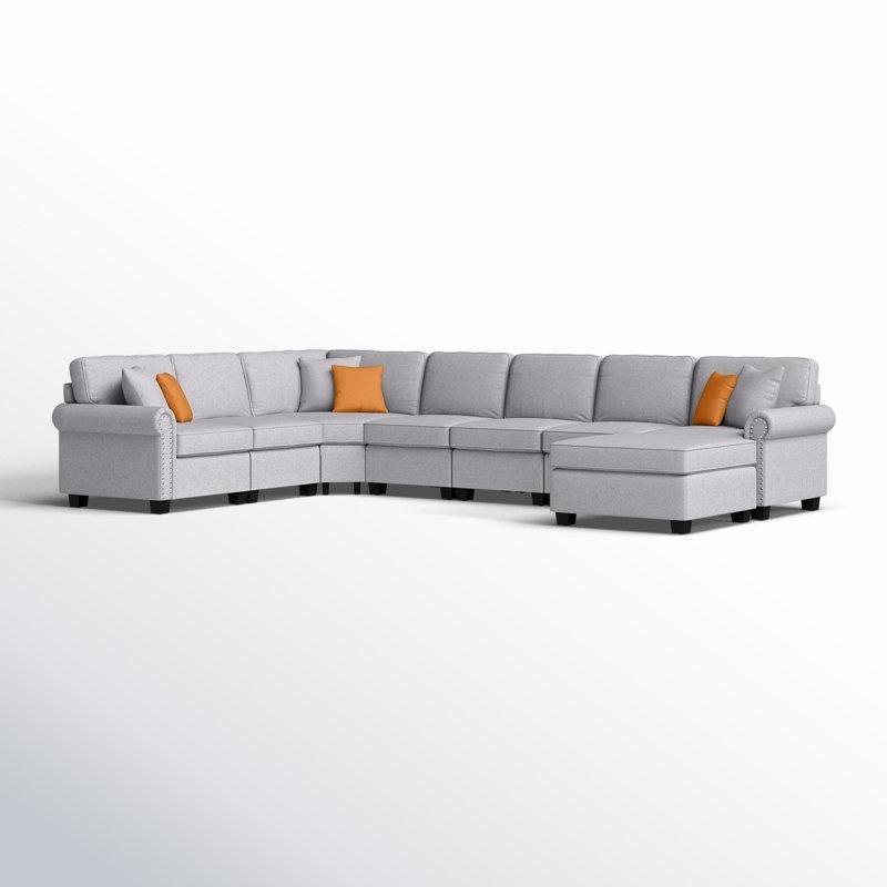 Masif Ahşap Yönü Değiştirilebilir Zımba Detaylı Puflu L Köşe Koltuk Takımı - 381x251 cm - 192986