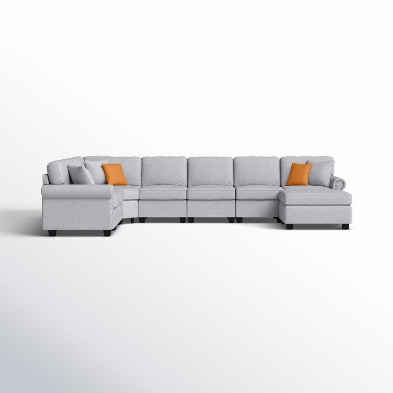 Masif Ahşap Yönü Değiştirilebilir Zımba Detaylı Puflu L Köşe Koltuk Takımı - 381x251 cm - 192986