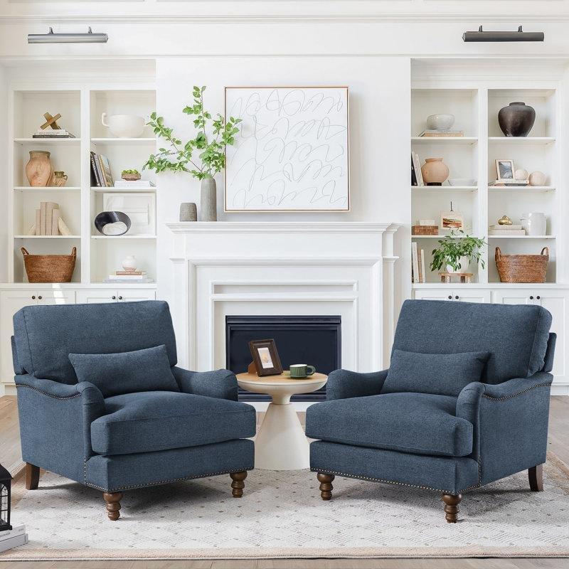 Masif Ahşap Zımba Detaylı Gömme Kollu 2li Set Tekli Koltuk - 85x98 cm - 203896