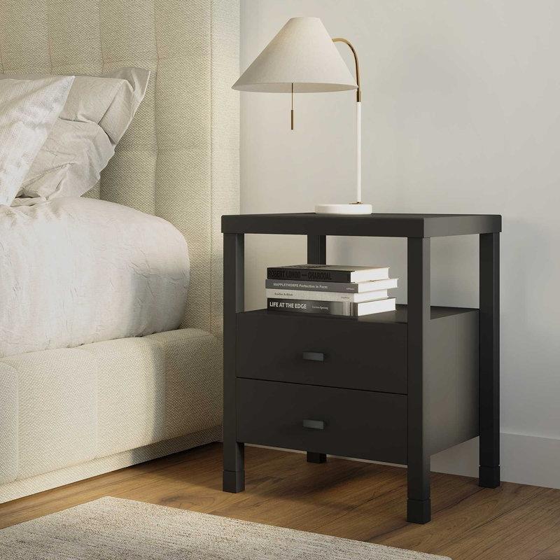 Masif Akasya Ağacı İki Çekmeceli Raflı Komodin - 46 cm - 224508