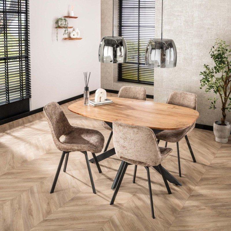 Masif Akasya Ağacı Örümcek Ayaklı Danimarka Ovali Bohem Yemek Masası - 150x90 cm - 235708