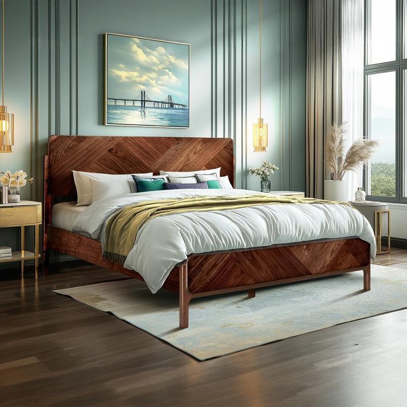 Masif Akasya Ağacı Yüksek Başlıklı Art Deco Tasarım Bohem Karyola - 158x210 cm - 181602