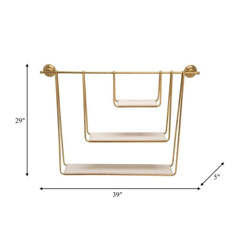 Masif Akasya Ahşap ve Metal Üç Katlı Endüstriyel Duvar Rafı - 100 cm - 179359