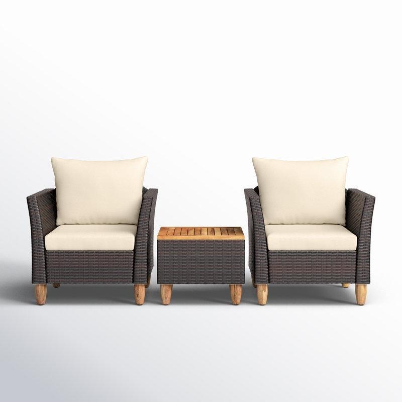 Masif Akasya Ahşap ve Rattan Minderli 2 Kişilik Bahçe Takımı - 210078