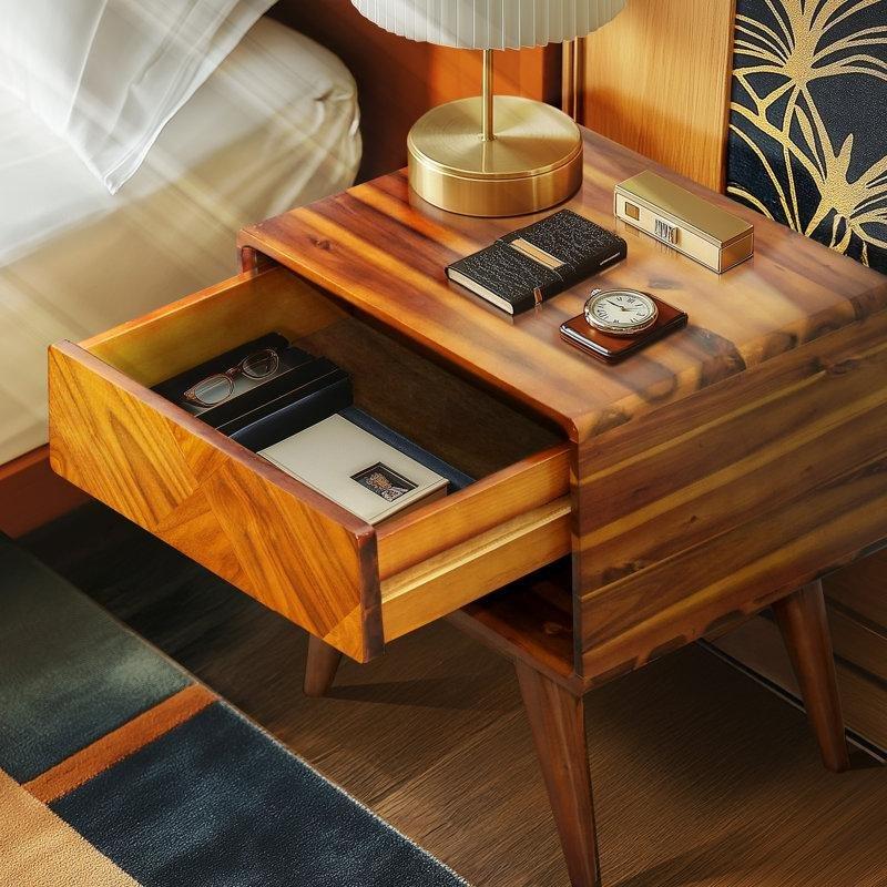 Masif Akasya Çekmeceli ve Raflı Art Deco Komodin - 222513