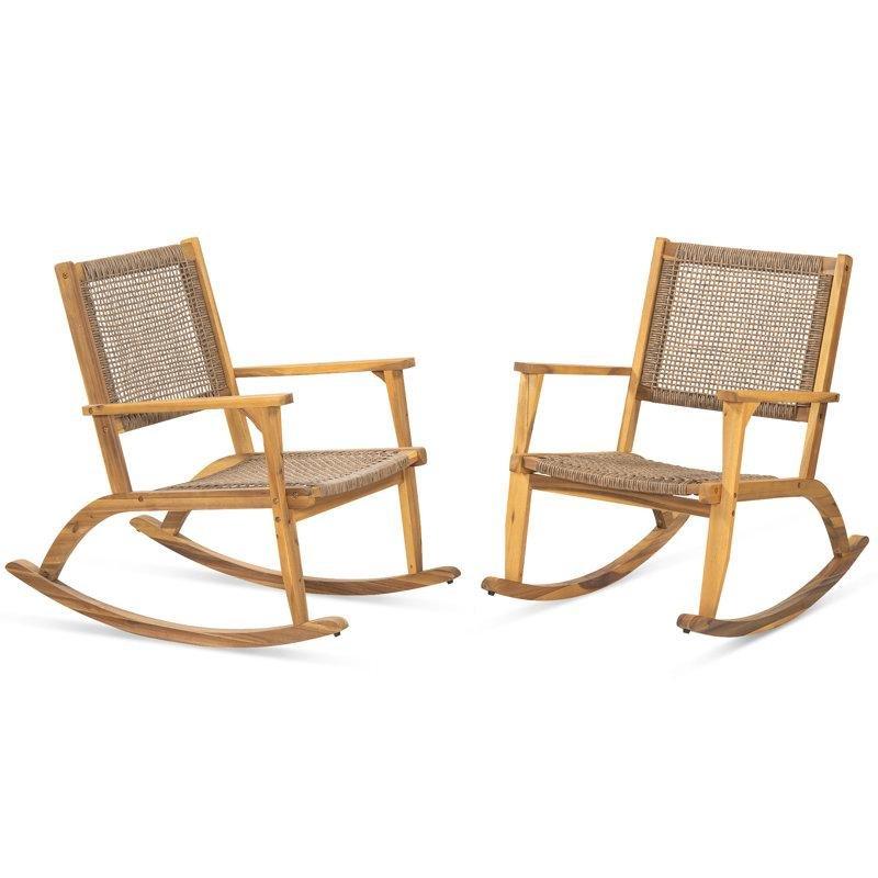 Masif Akasya ve Rattan 2li Set Dış Mekan Sallanan Sandalye - 218809