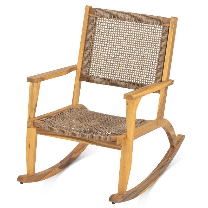 Masif Akasya ve Rattan 2li Set Dış Mekan Sallanan Sandalye - 218809