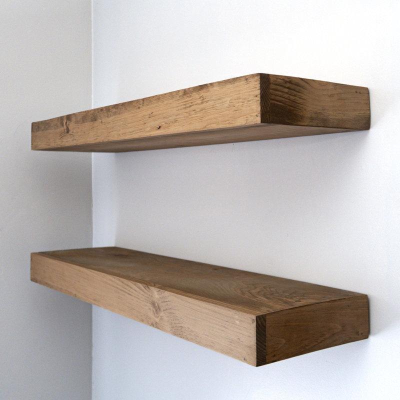 Masif Çam Ağacı Eskitme Tasarımlı İkili Set Duvar Rafı - 61x26 cm - 180605