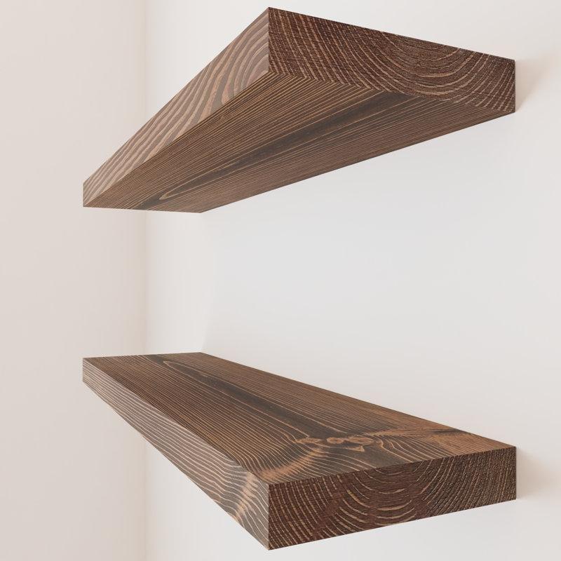 Masif Çam Ahşap 2li Set Gizli Montajlı Mutfak Rafı - 61x18 cm - 163840