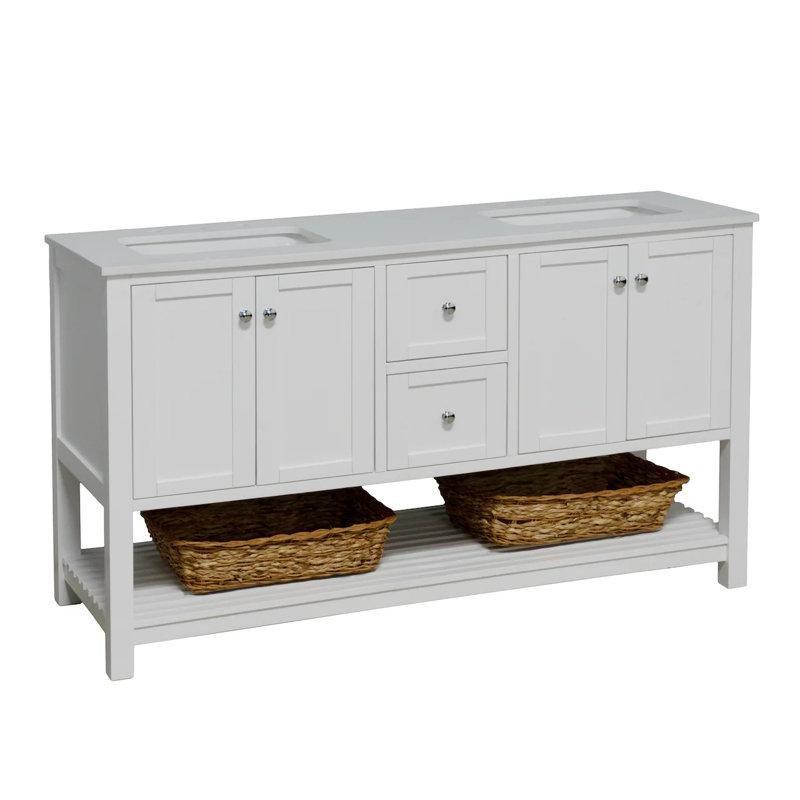 Masif Çam Ahşap İkili Seramik Lavabolu Ayaklı Banyo Dolabı - 153 cm - 201344