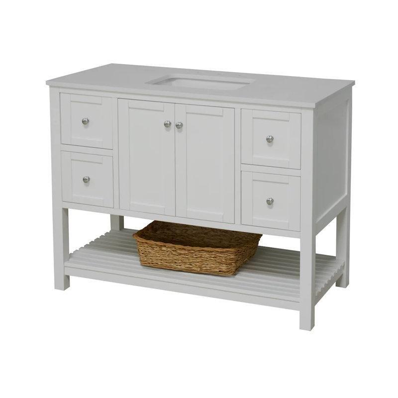 Masif Çam Ahşap Seramik Tezgahlı Yavaş Kapanır Raflı Ayaklı Banyo Lavabo Dolabı - 122 cm - 201392