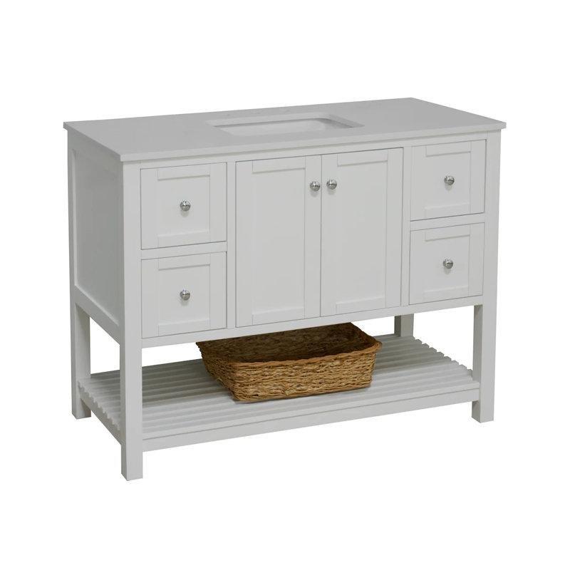 Masif Çam Ahşap Seramik Tezgahlı Yavaş Kapanır Raflı Ayaklı Banyo Lavabo Dolabı - 122 cm - 201392