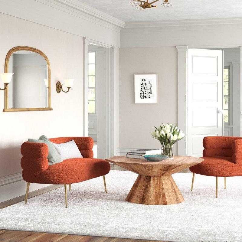 Masif Çam Fıçı Tasarım Kapitoneli Gold Metal Ayaklı Koltuk Takımı - 192072