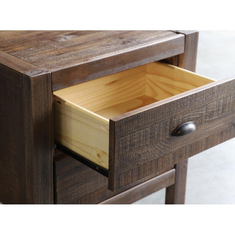 Masif Çam İki Çekmeceli Eskitme Tasarım Komodin - 61 cm - 223771