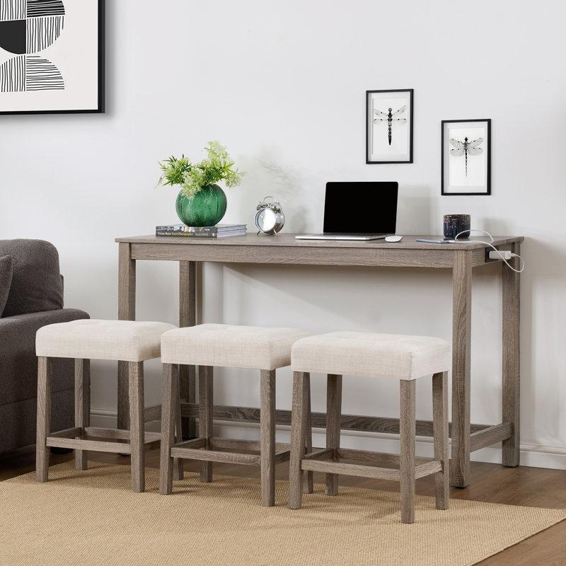 Masif Ceviz Ahşap USB Portlu 3 Tabureli Koltuk Arkası Dresuar Seti - 150 cm - 217895