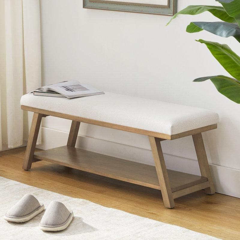 Masif Huş Ağacı Polyester Döşemeli Saklama Alanlı Bench - 115 cm - 164758