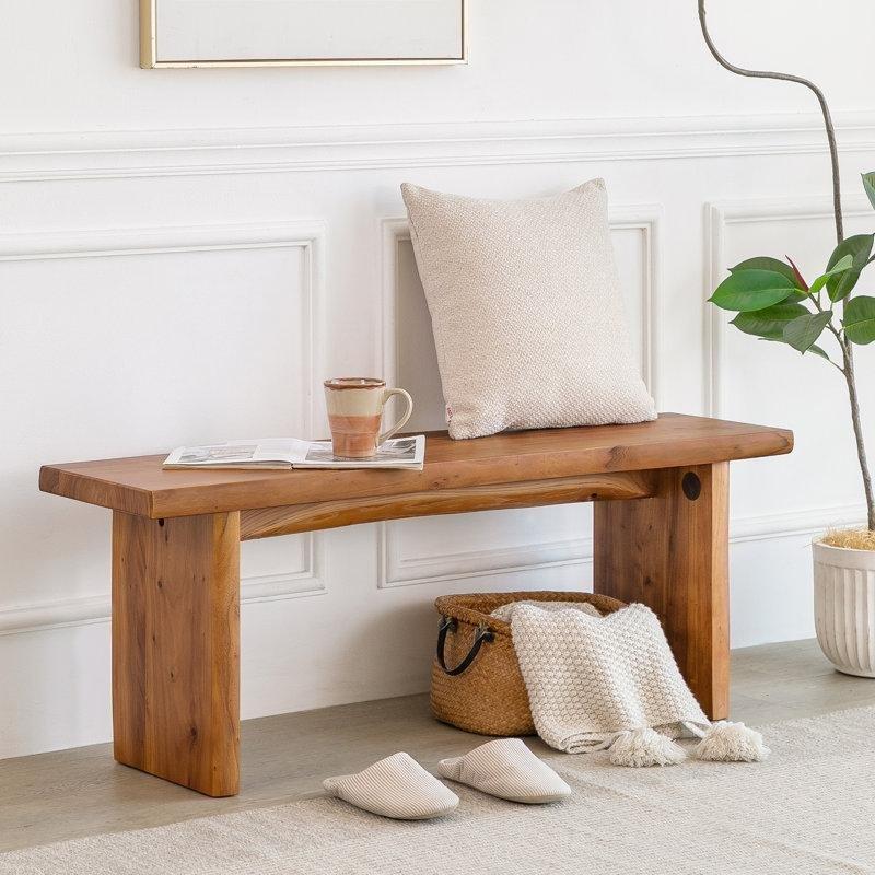 Masif Karaağaç Kütük Tasarımlı Blok Ayaklı Bench - 120 cm - 164743
