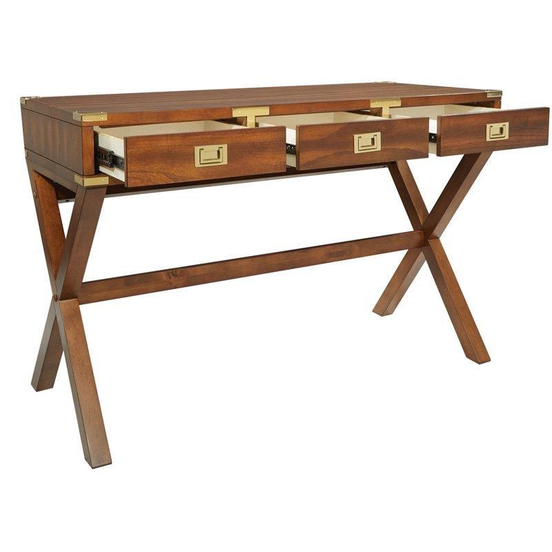 Masif Kauçuk Ağacı Ayaklı 3 Çekmeceli Dahili Prizli Vintage Çalışma Masası - 118x52 cm - 234014
