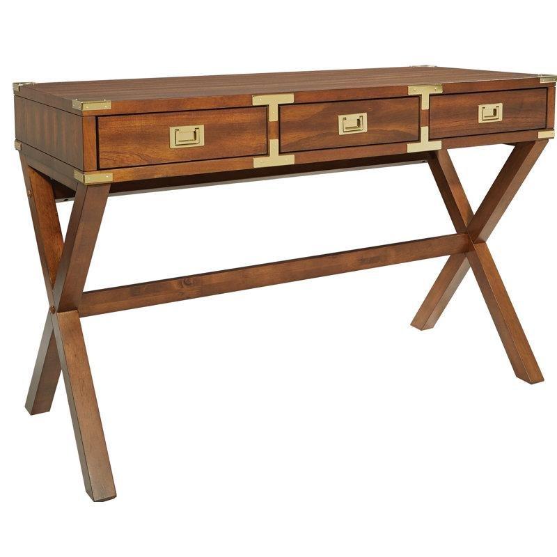Masif Kauçuk Ağacı Ayaklı 3 Çekmeceli Dahili Prizli Vintage Çalışma Masası - 118x52 cm - 234014