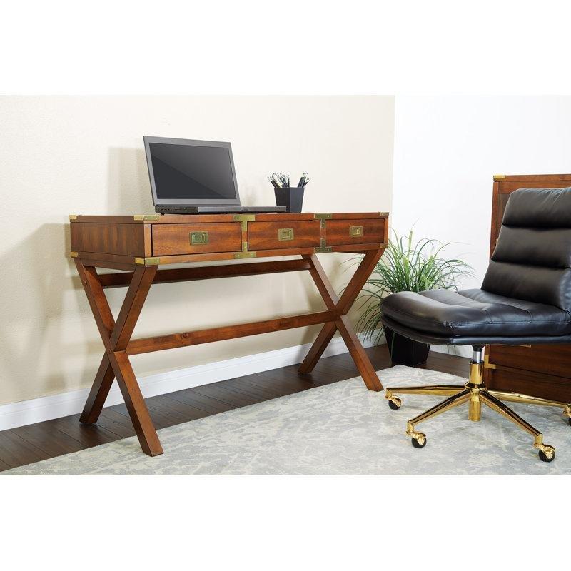 Masif Kauçuk Ağacı Ayaklı 3 Çekmeceli Dahili Prizli Vintage Çalışma Masası - 118x52 cm - 234014