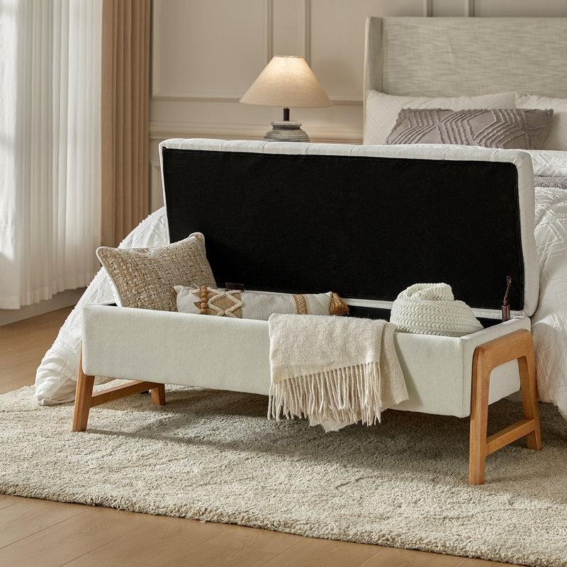 Masif Kauçuk Ağacı Ayaklı Kapitoneli Sandıklı Bench - 126 cm - 164587