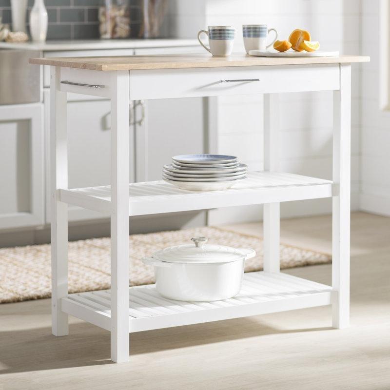 Masif Kauçuk Ağacı Çekmeceli Raflı Mutfak Adası - 102 cm - 176561