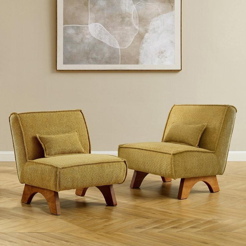 Masif Kauçuk Ağacı Kırlentli Kolsuz Buklet Tekli Koltuk 2li Set - 205039