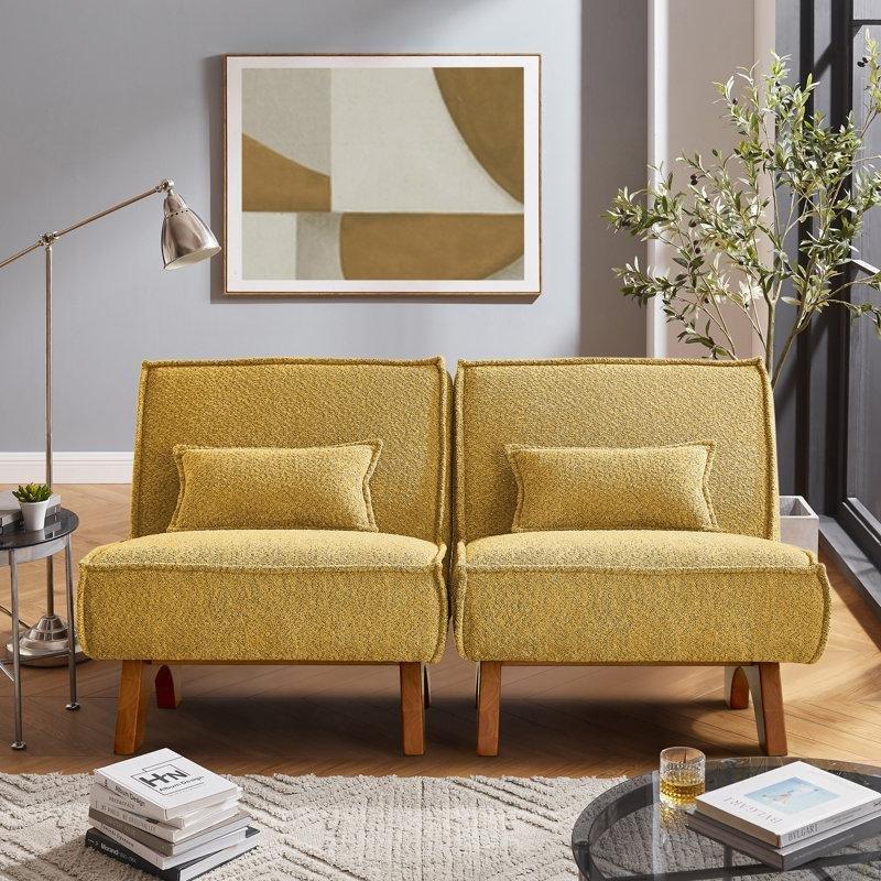 Masif Kauçuk Ağacı Kırlentli Kolsuz Buklet Tekli Koltuk 2li Set - 205039