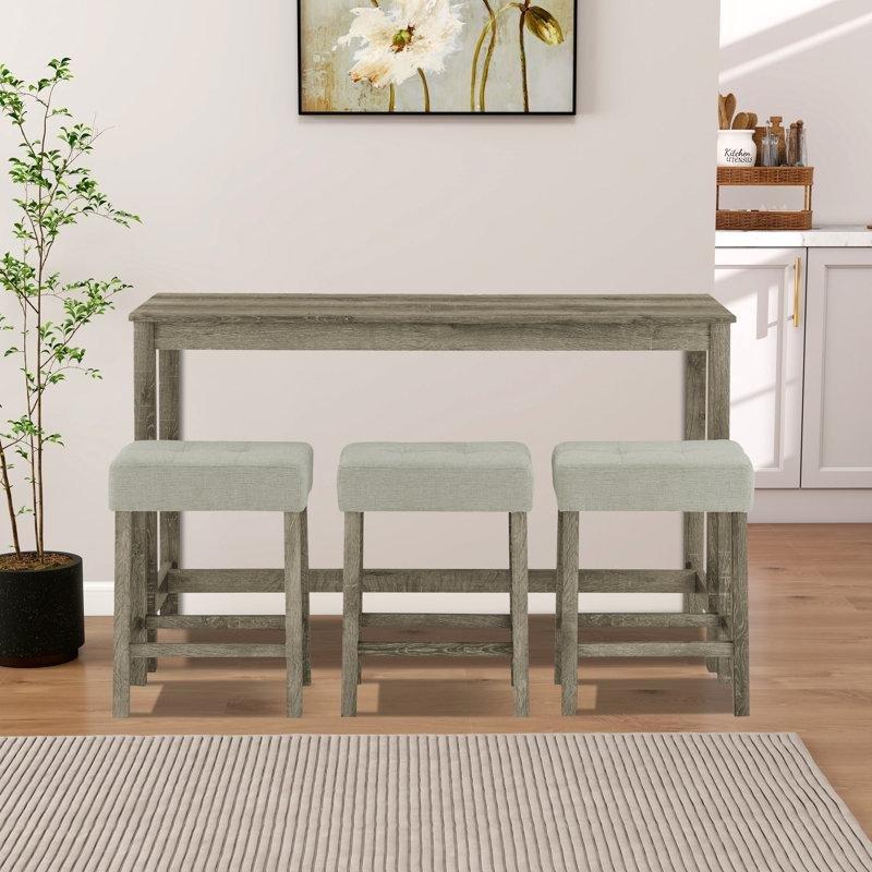 Masif Kauçuk Ağacı ve MDF Prizli USB Şarjlı 3 Tabureli Koltuk Arkası Dresuar - 150 cm - 217600