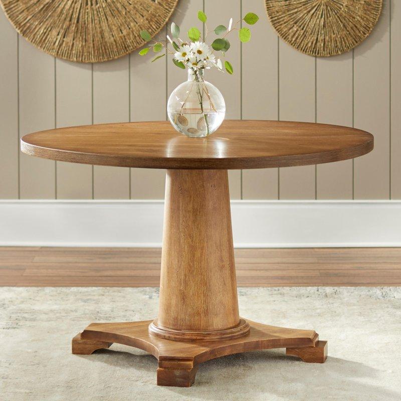 Masif Kauçuk Ağacı ve MDF Tek Ayaklı Yuvarlak Bohem Yemek Masası - 115 cm - 237856