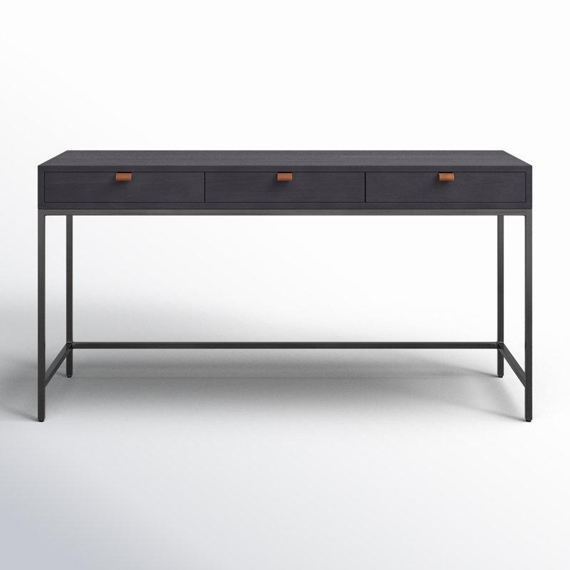 Masif Kavak Ağacı 3 Çekmeceli Siyah Metal Ayaklı Vintage Çalışma Masası - 152x56 cm - 234624