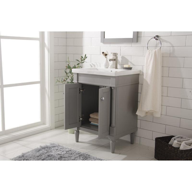 Masif Kavak Ahşap ve Seramik Tezgahlı Yavaş Kapanır Kapaklı Ayaklı Banyo Lavabo Dolabı - 61 cm - 199691