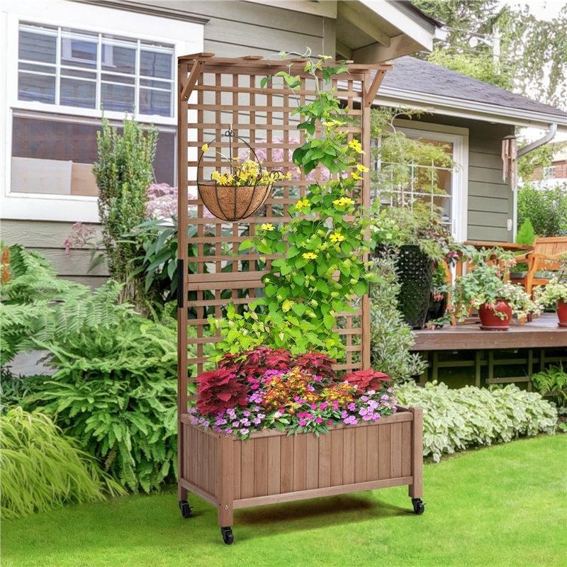 Masif Köknar Ağacı Tekerlekli ve Çitli Saksılık Bahçe Paravanı - 191x91 cm - 172778