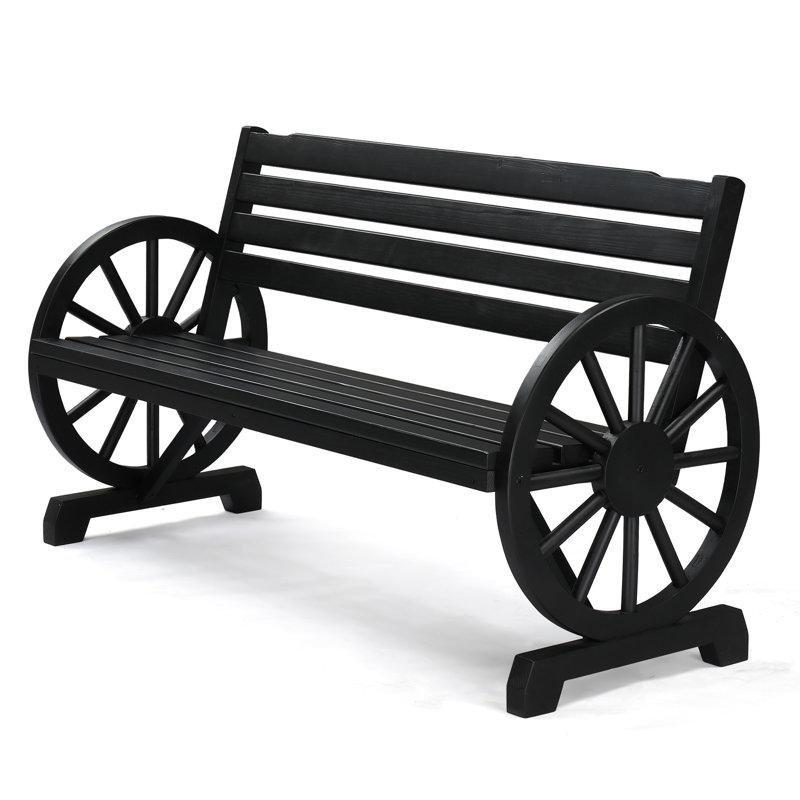 Masif Köknar Ağacı Vagon Tekerleği Kolçaklı Bahçe Bankı - 143 cm - 172004