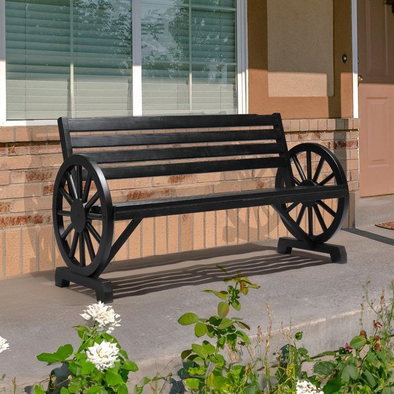Masif Köknar Ağacı Vagon Tekerleği Kolçaklı Bahçe Bankı - 143 cm - 172004