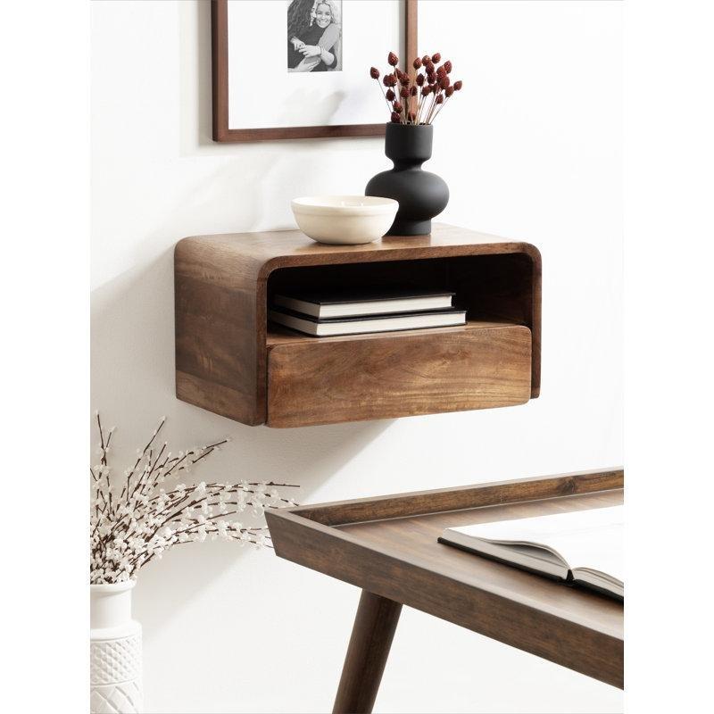 Masif Mango Ağacı Çekmeceli Duvar Rafı - 46x26 cm - 180137
