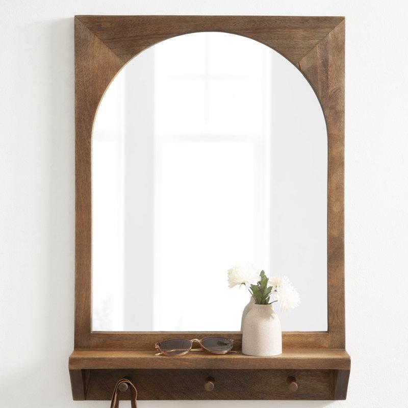 Masif Mango Ağacı Kemerli Aynalı 3 Askılı Duvar Rafı - 77x51 cm - 179089